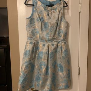Tahari Blue and Gold Cocktail Dress